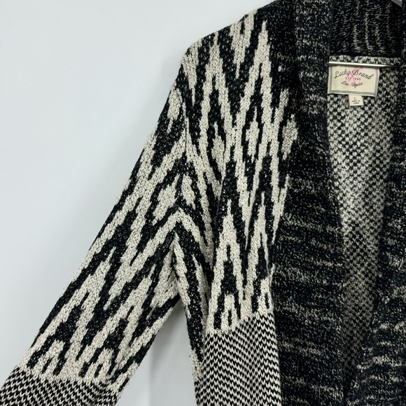 Lucky Brand Women’s Cardigan Sweater Cotton Wool Blend Black Cream Size Large - Picture 2 of 9